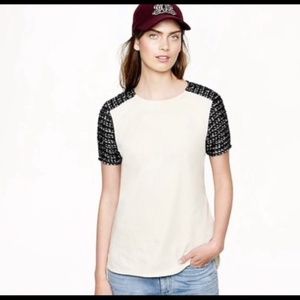 J Crew Tweed Sleeve Top Size S Cream/Black